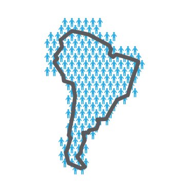 Güney Amerika nüfus haritası. İnsan figürlerinden yapılmış ülke ana hatları