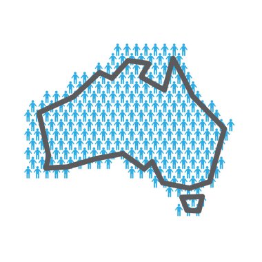 Avustralya nüfus haritası. İnsan figürlerinden yapılmış ülke ana hatları