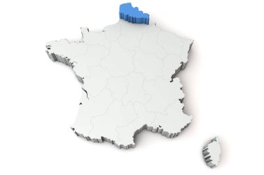 Fransa haritası nord pas de calais bölgesini gösteriyor. 3B Hazırlama