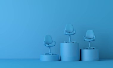 Podyumun üstünde bir ofis sandalyesi. Liderlik kavramı. 3B Hazırlama