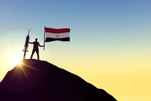Egypten vaccin. Silhuett av person med flagga och spruta. 3D-återgivning — Stockfoto