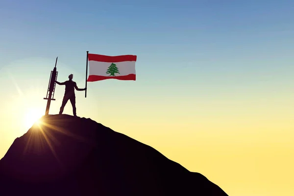 Libanon vaccin. Silhuett av person med flagga och spruta. 3D-återgivning — Stockfoto