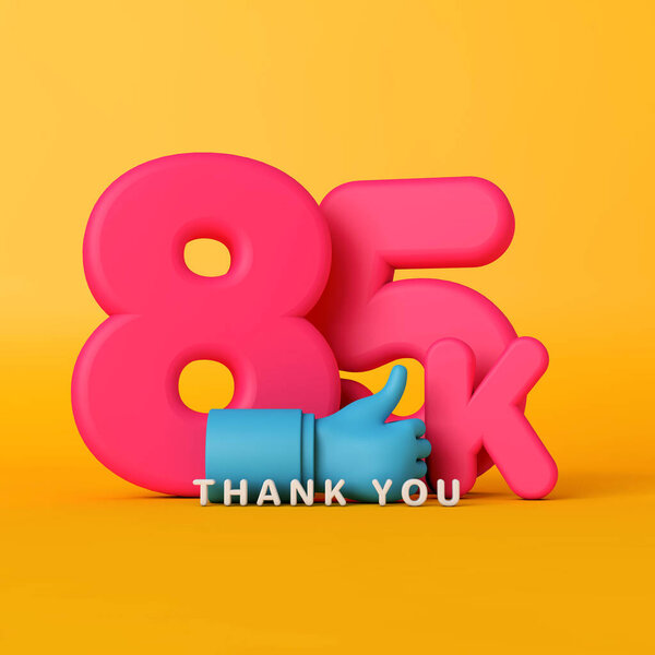 Thank you 85 thousand followers. social media banner. 3D Rendering