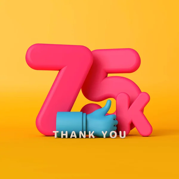 Danke 75.000 Follower. Social-Media-Banner. 3D-Rendering — Stockfoto