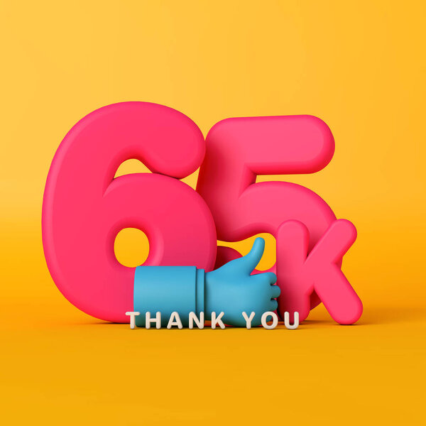 Thank you 65 thousand followers. social media banner. 3D Rendering