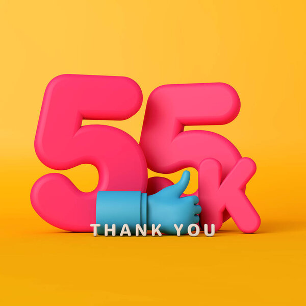 Thank you 55 thousand followers. social media banner. 3D Rendering