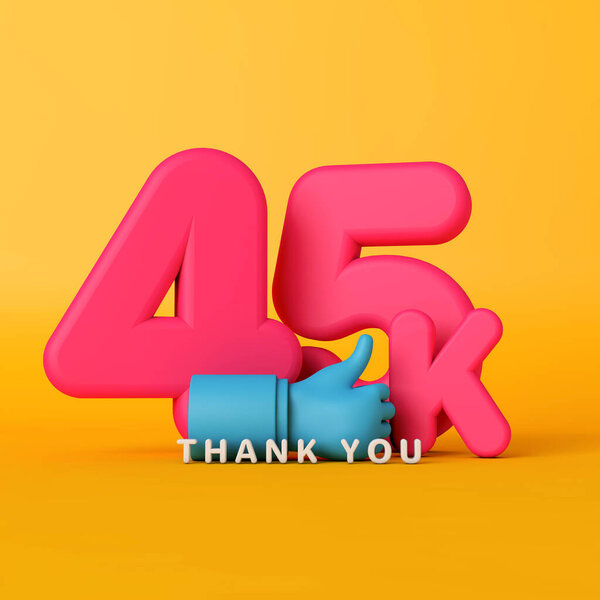 Thank you 45 thousand followers. social media banner. 3D Rendering