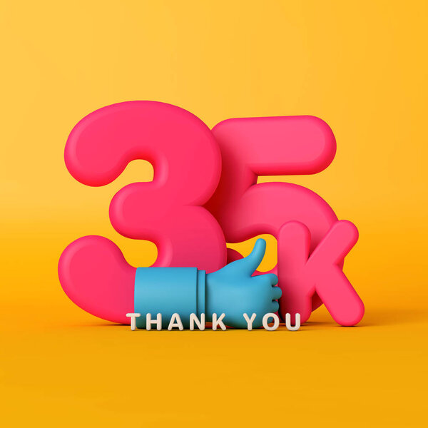 Thank you 35 thousand followers. social media banner. 3D Rendering