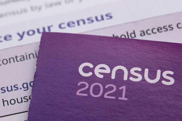 LONDON, UK - February 2021: Leaflet for the official England and Wales census