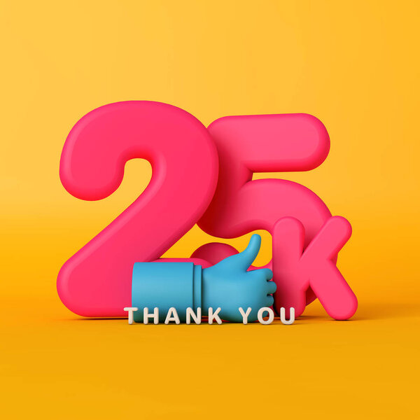 Thank you 25 thousand followers. social media banner. 3D Rendering