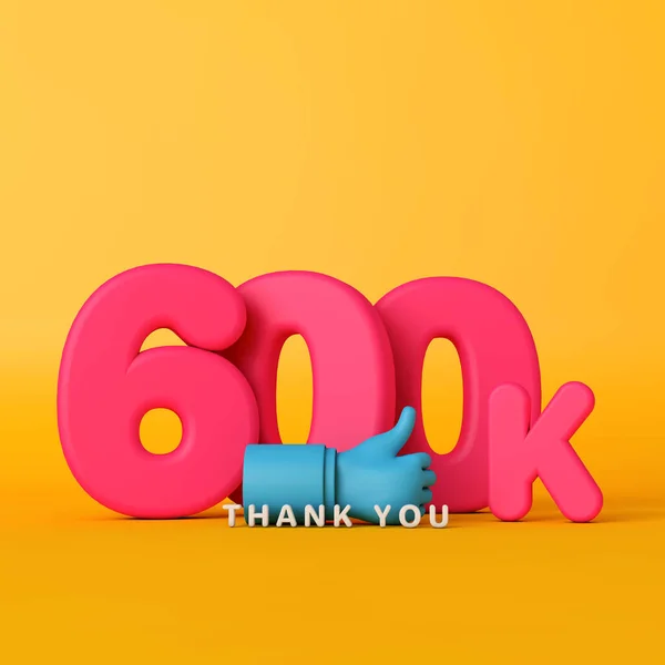 Σας ευχαριστώ 600 χιλιάδες οπαδούς. πανό κοινωνικής δικτύωσης. 3D απόδοση — Φωτογραφία Αρχείου