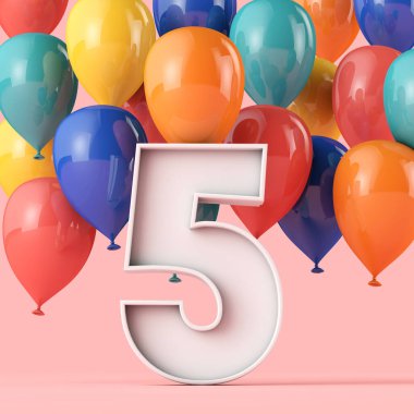 Renkli balonlarla beşinci yaş günün kutlu olsun. 3B Hazırlama