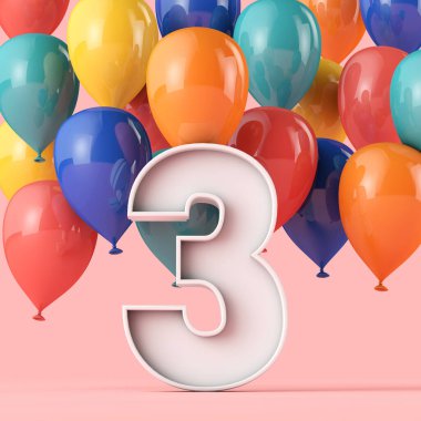 Renkli balonlarla 3. yaş günün kutlu olsun. 3B Hazırlama
