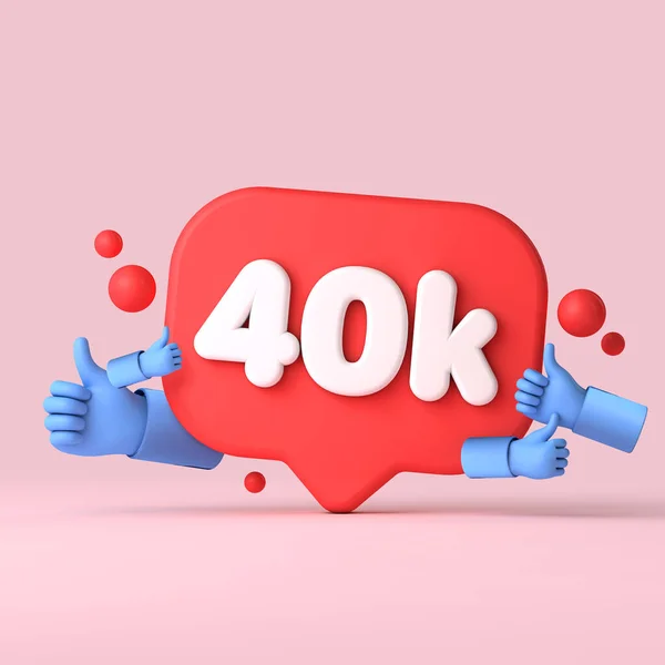 40 thousand followers social media banner thumbs up. 3D Rendering