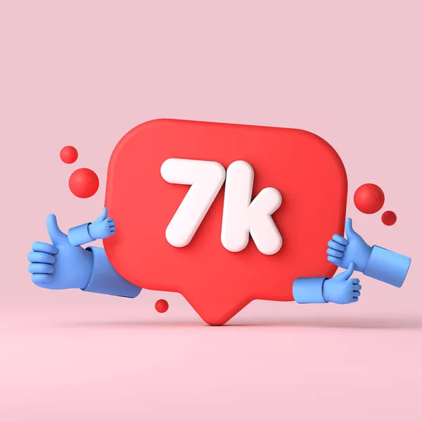 7 mil seguidores banner de redes sociales pulgares hacia arriba. Renderizado 3D — Foto de Stock