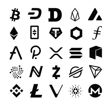 Kripto para birimi vektör ikonu koleksiyonu. En popüler 25 logo