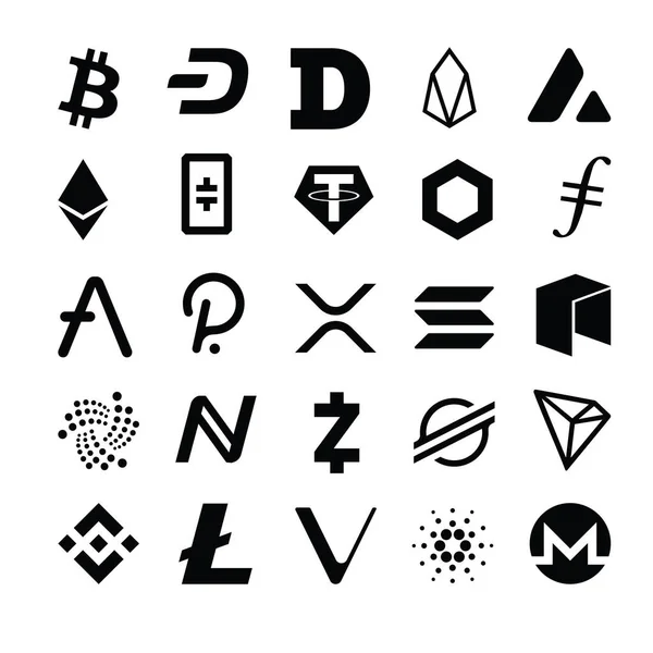 Cryptocurrency vector icon collection. Most popular 25 logos — Stock Vector