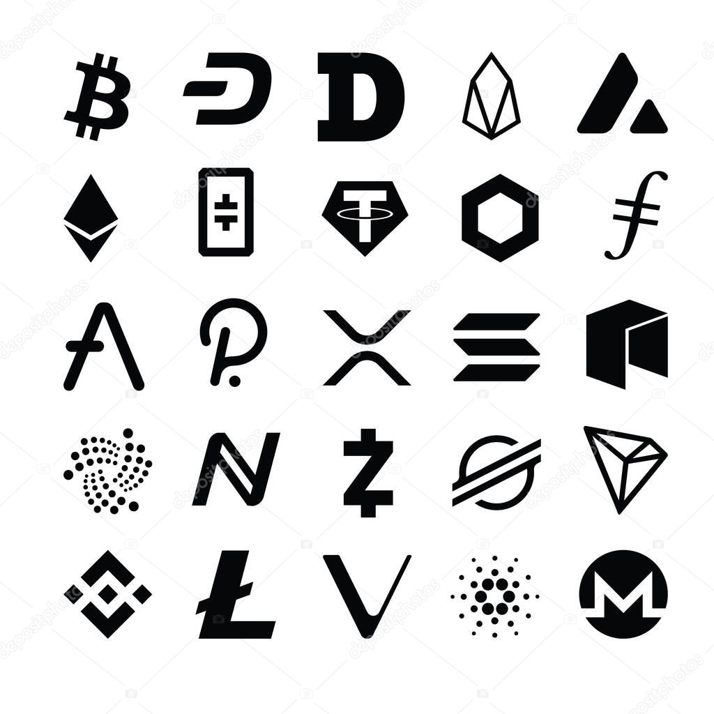 Cryptocurrency vector icon collection. Most popular 25 logos.