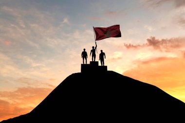 Fas bayrağı kazanan bir podyumun tepesinde sallanıyor. 3B Hazırlama