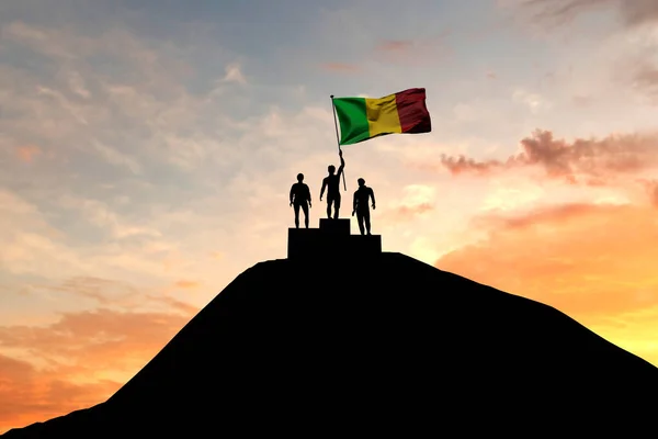 Vlajka Mali mává na vítězném pódiu. 3D vykreslování — Stock fotografie