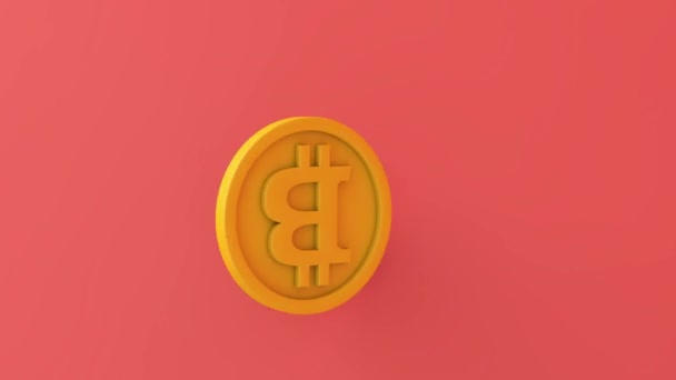 Bitcoin moeda criptomoeda girando em um fundo rosa. Renderização 3D — Vídeo de Stock