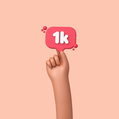 Elinde 1k 'lık sosyal medya takipçileri pankartı var. 3B Hazırlama