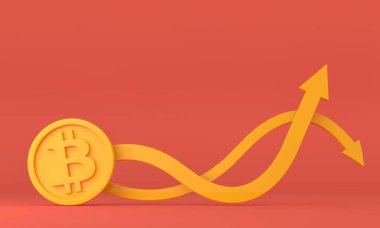 Değişken, belirsiz Bitcoin kripto para birimi yukarı ve aşağı ok. 3B Hazırlama