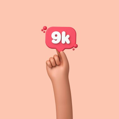 Elinde 9k 'lık sosyal medya takipçileri afişi var. 3B Hazırlama