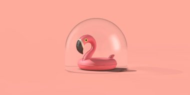 Coronavirus tatil balonu. Flamingo koruyucu kabarcık 3D oluşturma