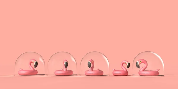 Coronavirus holiday travel bubble. Flamingo in a protective bubble 3D Rendering