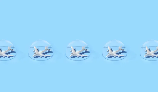 Conceito de bolha de voo Coronavirus. Avião numa bolha. Renderização 3D — Fotografia de Stock