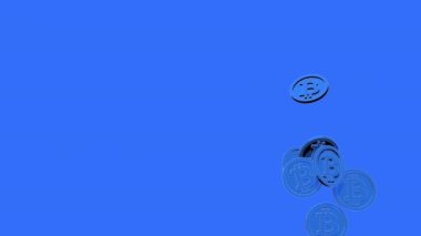 Bitcoin şifreleme paraları mavi arka planda akıyor. 3B Hazırlama