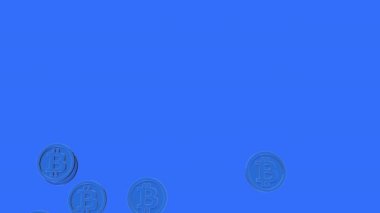 Bitcoin şifreleme paraları mavi arka planda akıyor. 3B Hazırlama