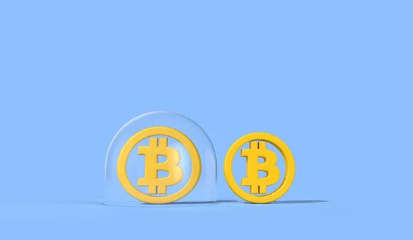 Bitcoin φούσκα κρυπτονομισμάτων. Λογότυπο Bitcoin μέσα σε μια φούσκα. 3D απόδοση — Φωτογραφία Αρχείου