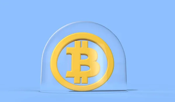 Біткоїн - бульбашка криптовалют. Логотип Біткоїна всередині бульбашки. 3D Рендерінг — стокове фото