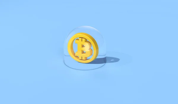 Burbuja criptomoneda Bitcoin. Logo de Bitcoin dentro de una burbuja. Renderizado 3D —  Fotos de Stock