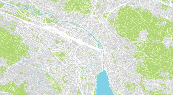 Zürichi központ városi vektortérképe, Svájc, Európa — Stock Vector