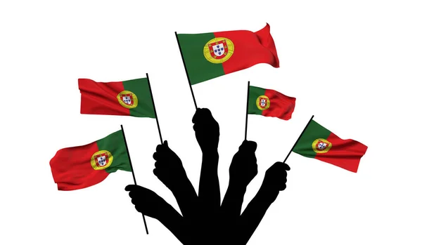 Η εθνική σημαία της Πορτογαλίας κυματίζει. 3D απόδοση — Φωτογραφία Αρχείου