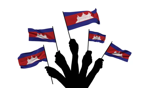 Размахивается национальный флаг Камбоджи. 3D рендеринг — стоковое фото