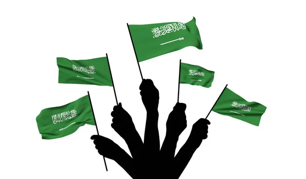 Saudi Arabia national flag being waved. 3D Rendering — Foto Stock