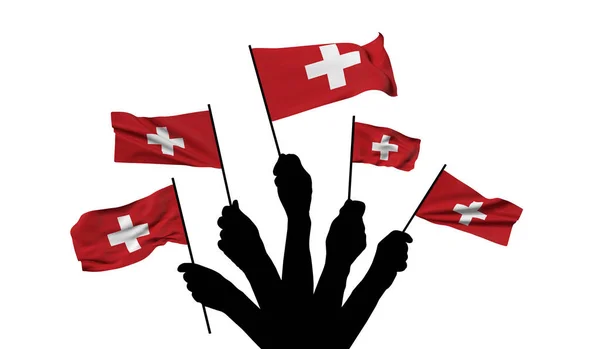 Schweizer Nationalflagge geschwenkt. 3D-Darstellung — Stockfoto