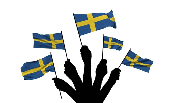 Sweden national flag being waved. 3D Rendering — Stockfoto