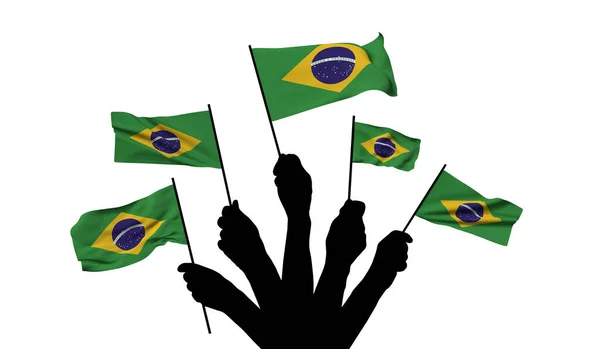 Brasilianische Nationalflagge geschwenkt. 3D-Darstellung — Stockfoto