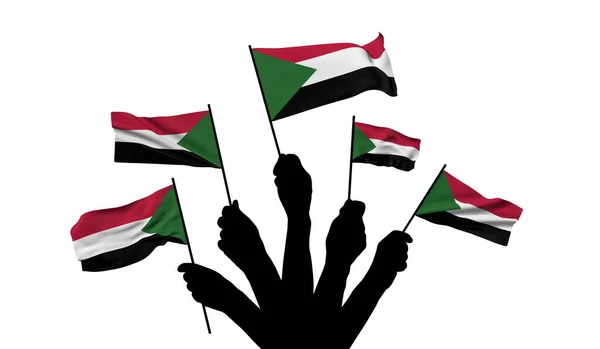 Sudan national flag being waved. 3D Rendering — Stock Photo, Image