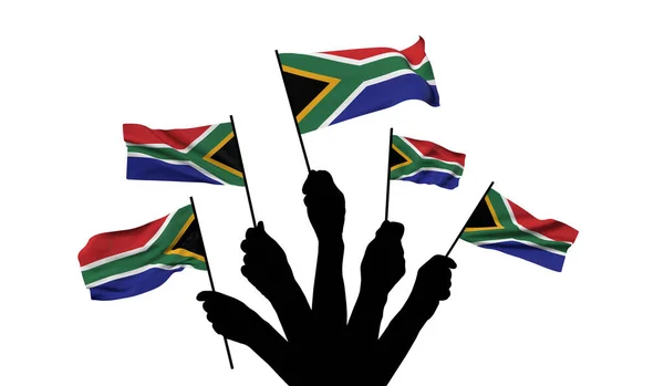 Η εθνική σημαία της Νοτίου Αφρικής κυματίζει. 3D απόδοση — Φωτογραφία Αρχείου