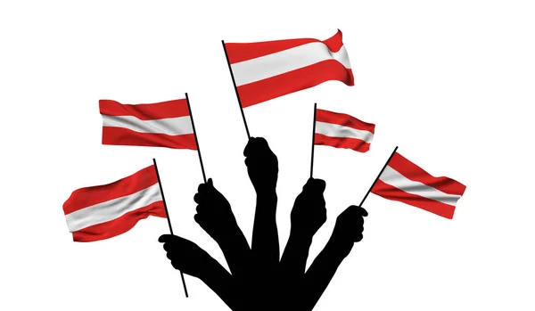 Flaga narodowa Austrii jest machana. Renderowanie 3D — Zdjęcie stockowe