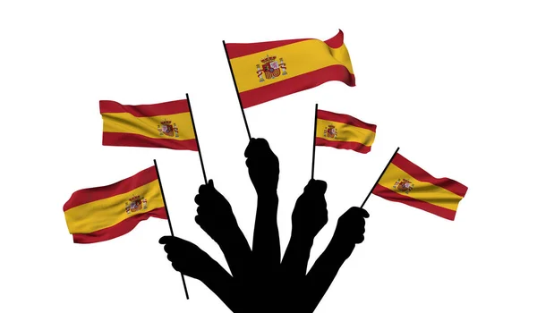 Španělská národní vlajka je vlněna. 3D vykreslování — Stock fotografie