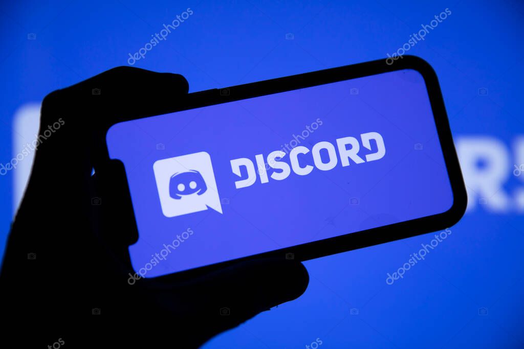 LONDON, UK - May 2021: Discord social network logo on a smartphone.
