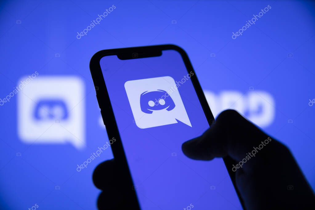 LONDON, UK - May 2021: Discord social network logo on a smartphone.