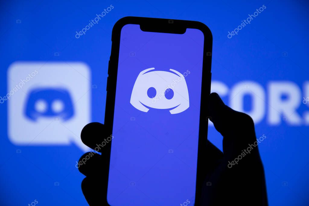 LONDON, UK - May 2021: Discord social network logo on a smartphone.